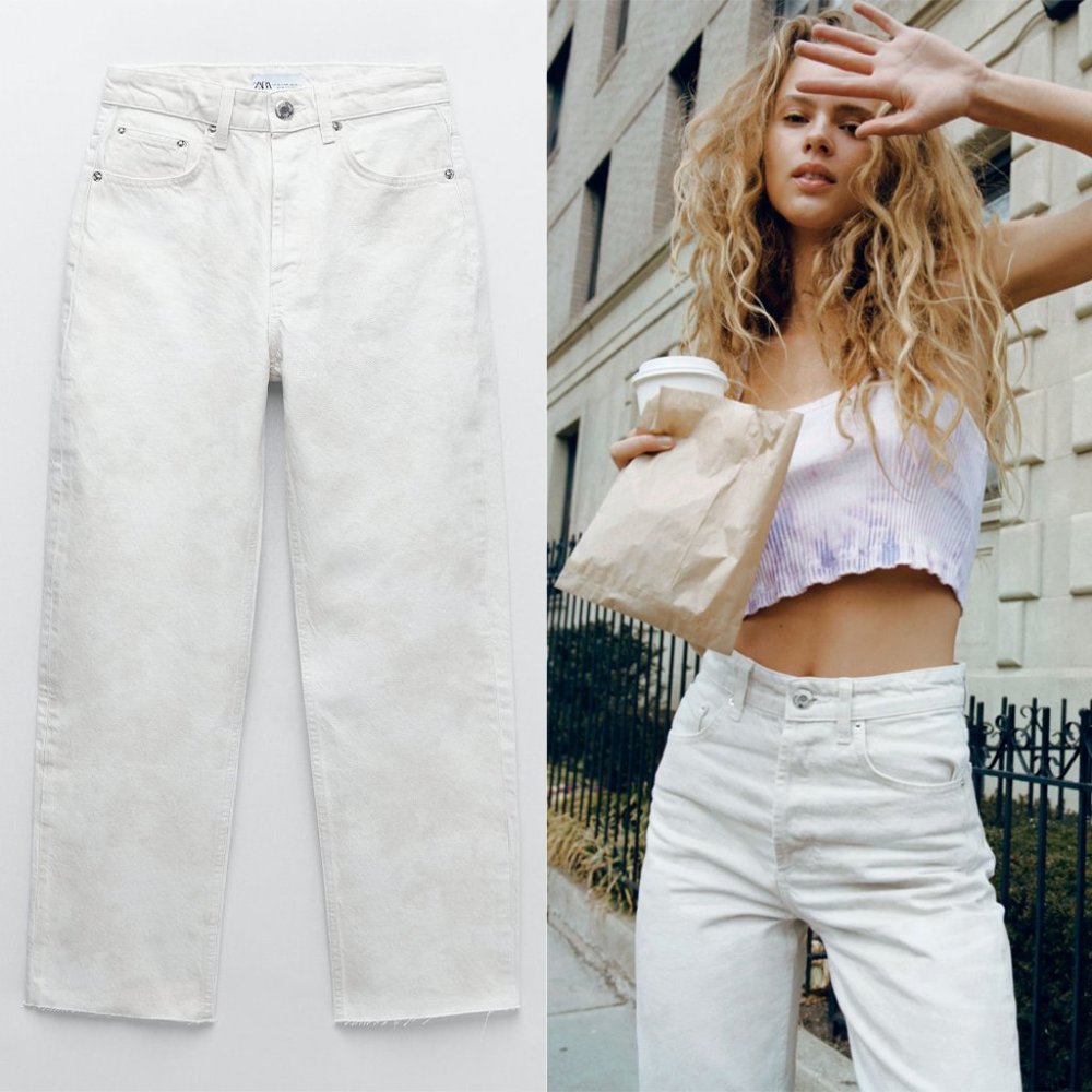 NWT Zara Tie Dye High Rise Straight Leg Raw Hem Jeans
